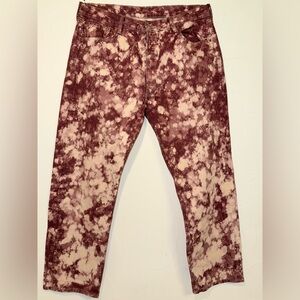 NWOT LEVIS MAROON UPCYCLED BLEACH DYED 501 BUTTON FLY JEANS 38 x 32